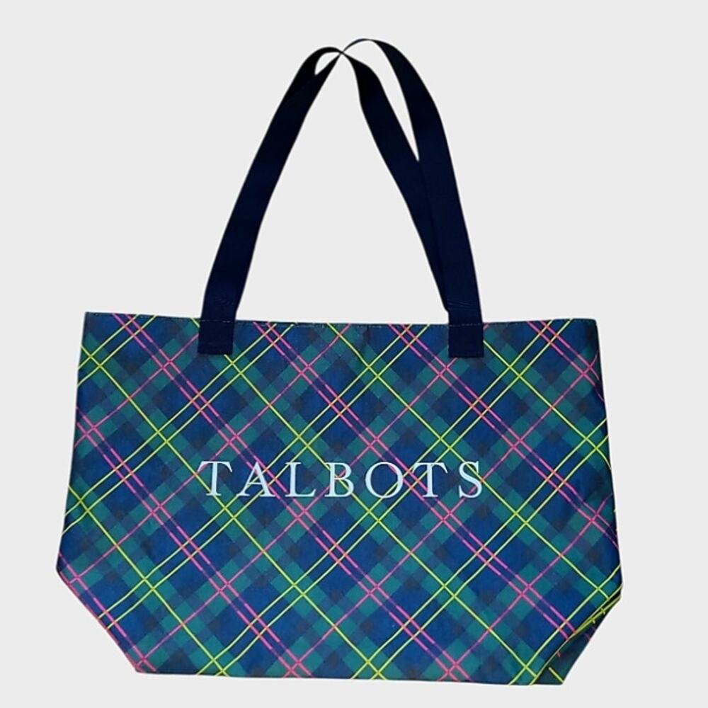 Talbots Tartan Plaid Canvas Carryall Tote Large Preppy Travel Teacher Bag EUC